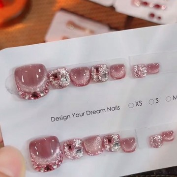 🎀台灣出貨🎀【星辰】純手工腳甲粉紫貓眼鑲鉆夏季新款穿戴腳甲定制12片