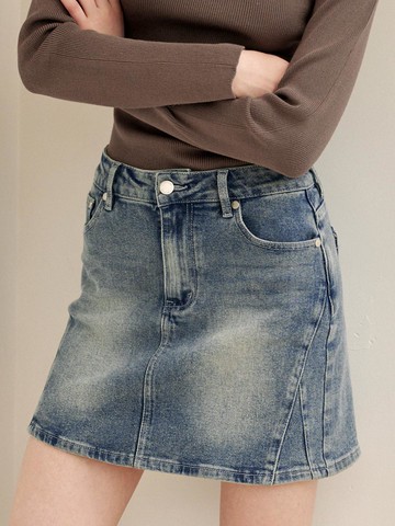 Cotton Blend Vintage Wash Mini Skirt