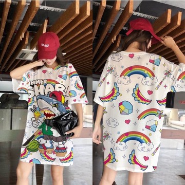 （時尚精選冰絲T恤/防汗速乾衣）洞洞冰絲網洞布蝴蝶結🎀卡通寬版板彈性網布長上衣 💝透氣網洞洞布 速乾網布 排汗網布