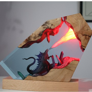 【現貨秒發】哥斯拉微景觀樹脂小夜燈 哥斯拉擺件 哥斯拉吐息燈 哥斯拉樹脂工藝品 耶誕禮物 哥斯拉擺件工藝品潮