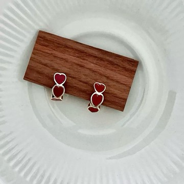 Sweet Air D3302 日韓流行耳飾 滴釉酒紅愛心圈圈針式耳扣  耳針 耳環