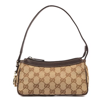 GUCCI 經典雙G緹花紋帆布肩背包麻將包-駝色