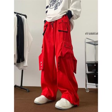 美式工裝褲男秋季新款潮流寬松闊腿褲垂感直筒拖地褲男士vibe褲子