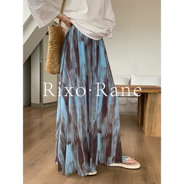 法國Rixo Rane⭐復古扎染半身裙女度假風高腰顯瘦A字裙垂感長裙子