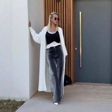 跨境仿貂絨白色針織衫開衫大衣外套女秋冬寬松毛絨絨蓬松長款開衫