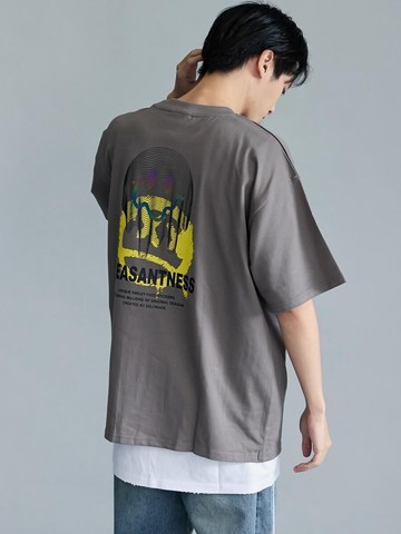 街頭文字感落肩Tee (韓國灰)