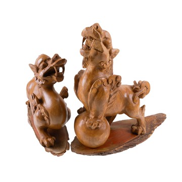 傳世樟木雕天王貔貅(一對)  (台灣樟木/旺事業/招財/辟邪/防小人)