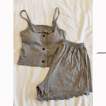 睡裙 睡衣 慵懶ins法式睡衣女夏季性感吊帶兩件套自帶胸墊一體莫代爾家居服