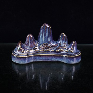 景德鎮陶瓷釉變瓷筆架文房鎮紙書房辦公室筆擱瓷器裝飾擺件山筆架