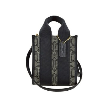 [平輸版] 【COACH】C LOGO緹花布拼接荔枝紋皮革手提/斜背迷你琴譜托特包  真品平輸