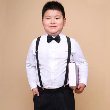 男童白色加肥襯衫春秋中大童純棉校服上衣演出胖兒童長袖襯衣演出