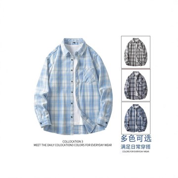 格子圓領襯衫長袖春秋男生2025新款寸衫復古男士內搭襯衣短袖鑫弘-衣錦男裝