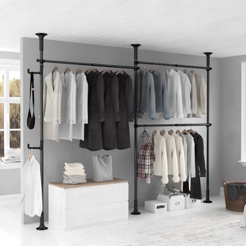 Liwooliving 穩固三層衣架 + 多功能掛勾套組  160~280cm x 218~244cm  黑色