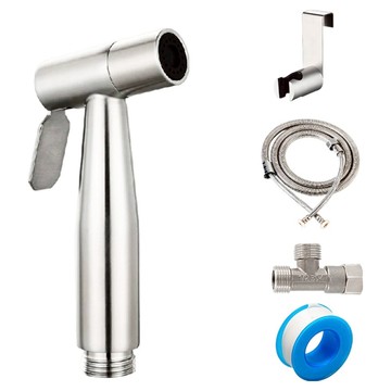 Reddot 紅點生活 不鏽鋼增壓馬桶噴槍沖洗器組 不鏽鋼噴頭軟管組 附馬桶掛架  1組  銀色