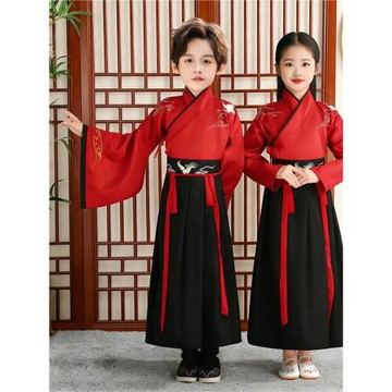 漢服男童國學服女童古裝襦裙小學生唐裝兒童書童三字經演出服春秋