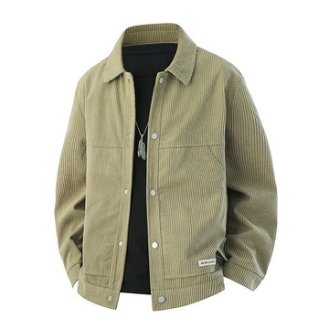 男士秋冬夾克男款燈芯絨工裝外套男百搭休閑翻領男裝燈芯絨上衣潮鑫弘-錦衣華服