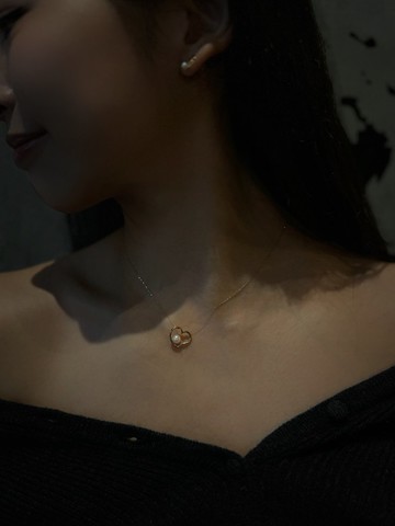 愛心項鍊  Love Necklace- 18K純金日本Akoya珍珠項鍊