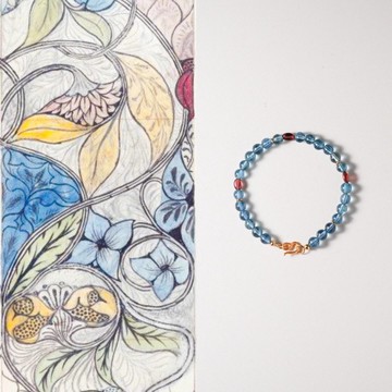 原創手工息瀾天然巴西魔鬼藍海藍寶手串石榴石開運手鏈生日禮物