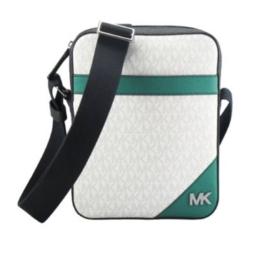 Michael Kors COOPER滿版LOGO拼接斜背包(綠白黑)