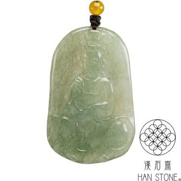 【漢石齋】天然翡翠A貨 觀音玉佩吊墜 冰糯種飄花(36*56*5mm)