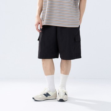 QUEENSHOP_S 男裝 男裝 抽繩刷刷設計五分褲-黑S/M/L/XL 現+預 【04130337】
