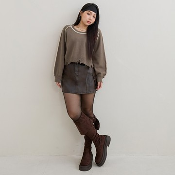 率性剪破撞色針織上衣 MUA