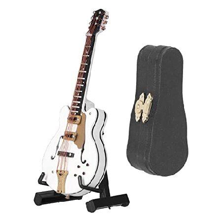 Miniature Guitar Model with with Stand and Case, White Dollhouse Musical Instrument Miniature Guitar Replica for Home Decoration