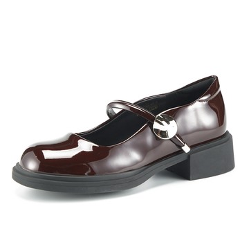 TAS 甜美一字釦圓頭粗跟瑪莉珍鞋 酒紅 #44527