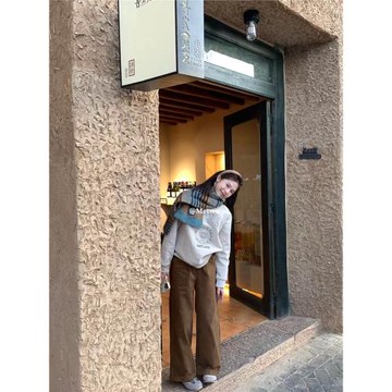 METWO「遮瑕神褲」咖色長褲女冬季復古休閑闊腿褲高腰直筒牛仔褲