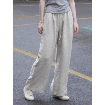 棉麻褲子亞麻闊腿褲女春夏薄款垂感直筒褲日系休閑褲防曬涼涼長褲