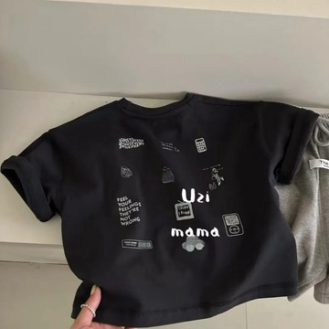 【台灣出貨】夏季兒童韓範帥氣男童純棉短袖寬鬆半袖T恤衫中小童圓領休閒上衣