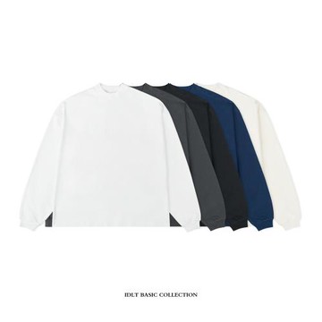 IDLT 320g重磅【廓形】半高領重磅落肩寬松長袖T恤 特加大碼ins