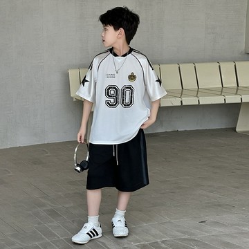 【中大男童】美式復古寬鬆插肩袖速乾運動套裝