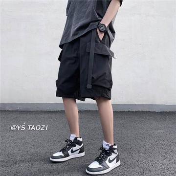 工裝短褲男士夏季美式復古直筒休閑褲男青少年寬松休閑運動褲子潮