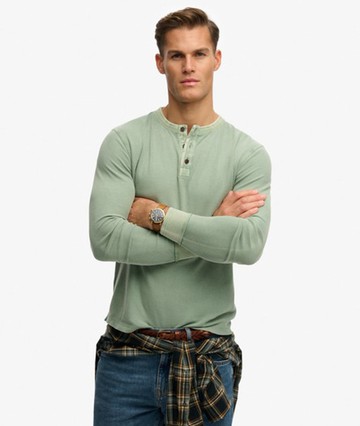 Superdry Men's Lightweight Textured Grandad Top Green Size: S
