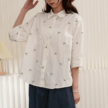 文藝短袖繡花襯衫385975