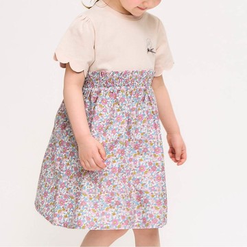 日本 apres les cours - 可愛貝殼袖印花短袖洋裝-碎花-粉紫