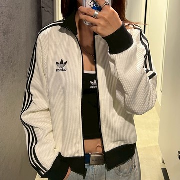 ADIDAS ORIGINALS 黑白 米白 短板 針織運動外套 女款 三葉草 KC2649