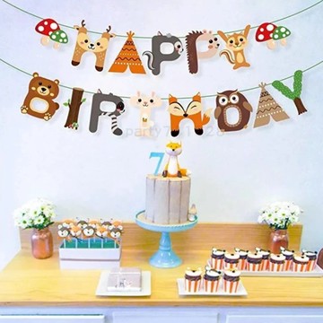 香菇動物 生日旗【台灣快速出貨】生日派對 慶生布置 節慶裝飾 派對旗 背景佈置 周歲布置 動物主題 生日佈置 背景裝飾