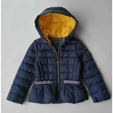 清貨外貿原單女童羽絨服短款連帽女孩外套藍色白色帶帽兒童白鴨絨