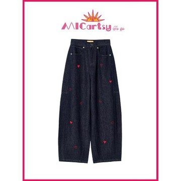 (免運)【胡可推薦】MICartsy王紫珊配飾車togo系列手工刺繡寬松牛仔長褲