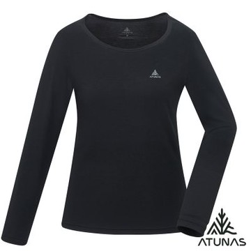 【ATUNAS 歐都納】女石墨烯抑菌蓄熱圓領內著衣A1UCGZ05W黑/蓄熱升溫/抗靜電/抗異味/親膚/輕薄貼身