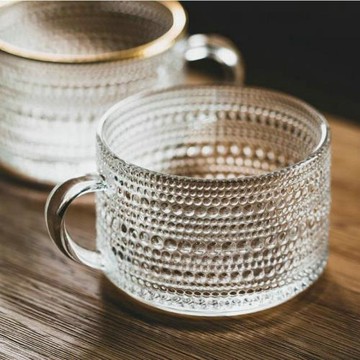 北歐風復古浮雕玻璃太陽花咖啡杯珍珠牛奶杯奶茶冷飲果汁杯E18