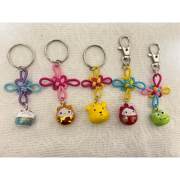 現貨文創商品卡通鈴鐺銅鈴鐺招財貓福川金維尼熊淺青蛙頭吉祥中國結掛飾鑰匙圈/時尚品牌配件