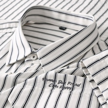 【新款熱賣】夏季短袖男士新款襯衫商務休閑條紋帶口袋潮流上衣