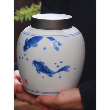 茶葉罐陶瓷密封罐手繪青花瓷存茶罐儲物罐家用送禮復古大號