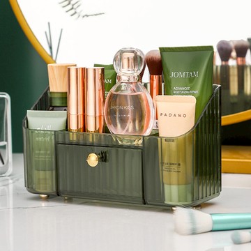 輕奢風鏡櫃收納盒(附小抽屜)-3入-多色可選 透明