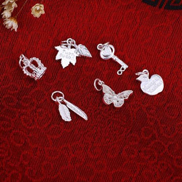 S999純銀項鏈各類吊墜女心形足銀墜子單墜簡約銀飾不含鏈單顆掛件