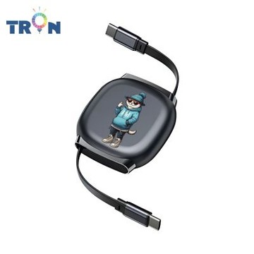 TRON 100W Type-C 伸縮快充線 1M 鈦黑色 可愛的貓狗動物C 4檔長度調整 可充筆電 適用i15以上手機 平板