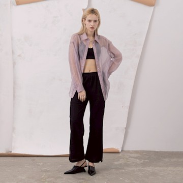 【MASTINA】緹花彈性美腿長褲 黑 (魅力商品)